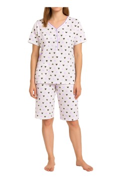 Dámské bavlněné pyžamo se srdíčky – krátký rukáv Jana 2319 fialová 3XL