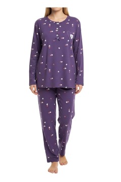 Dámské bavlněné pyžamo teplé pro menší postavu Petite 2317 fialová 3XL