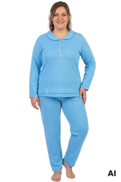 Terka dámské pyžamo dlouhé teplé 2314 světle modrá 3XL
