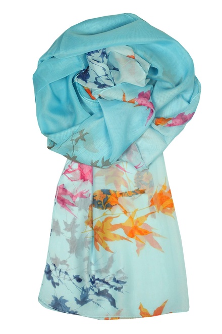 Leaf blue lehký dámský šátek s potiskem LD-908