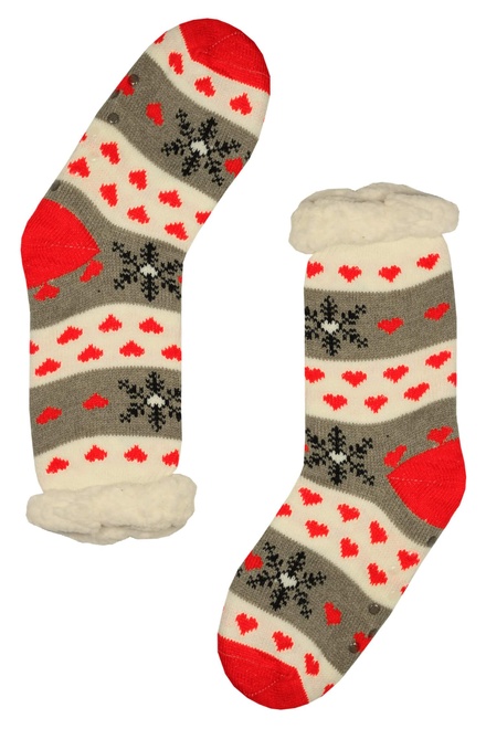 Dámské zimní ponožky s kožíškem, srdíčka WW036