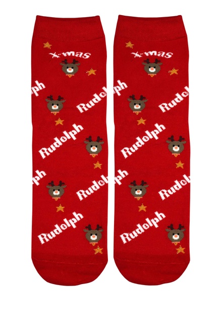 Vánoční ponožky s veselým Rudolphem černá velikost: 35-38