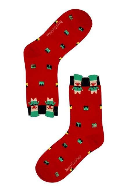 Veselá prasátka - dámská vánoční ponožka červená velikost: 35-38