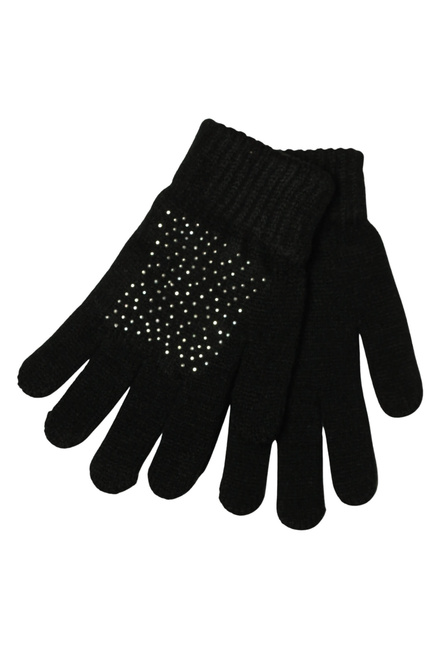 Hřejivé dámské pletené rukavice s kamínky černá