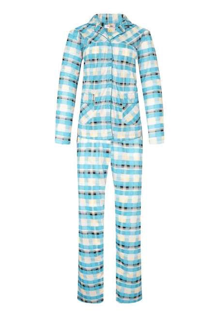 Odeta dámské kostkované pyžamo dlouhé 2271 modrá velikost: L