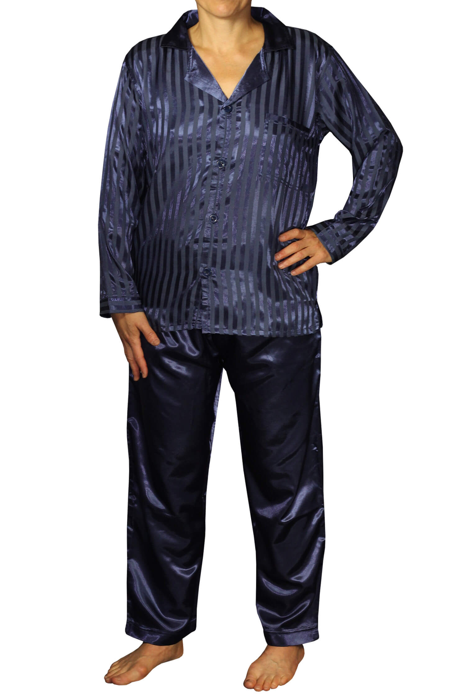 Zapata Satin pánské pyžamo proužky K150814 L tmavě modrá