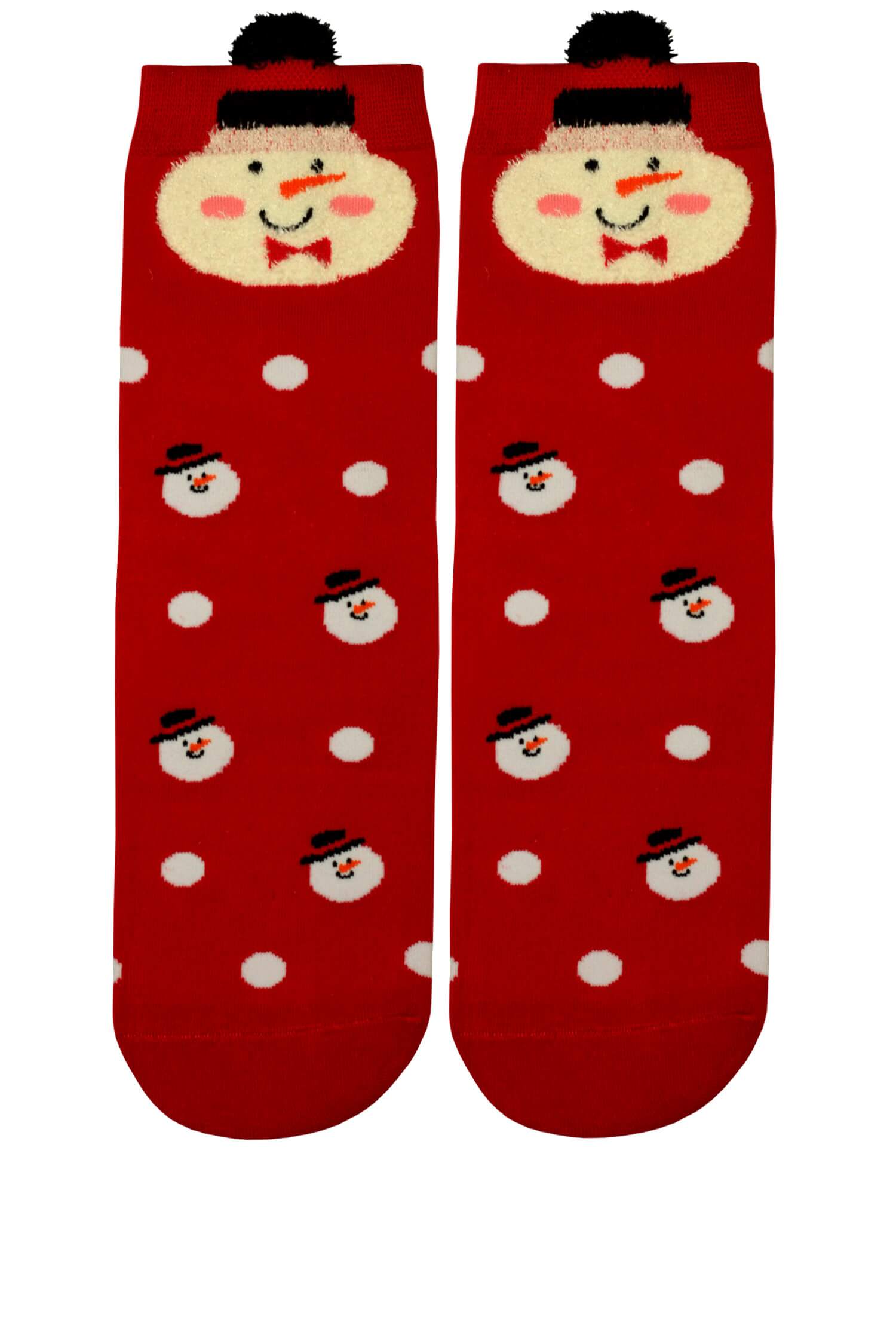 Vánoční vysoké ponožky dámské Sněhuláček 35-38 červená