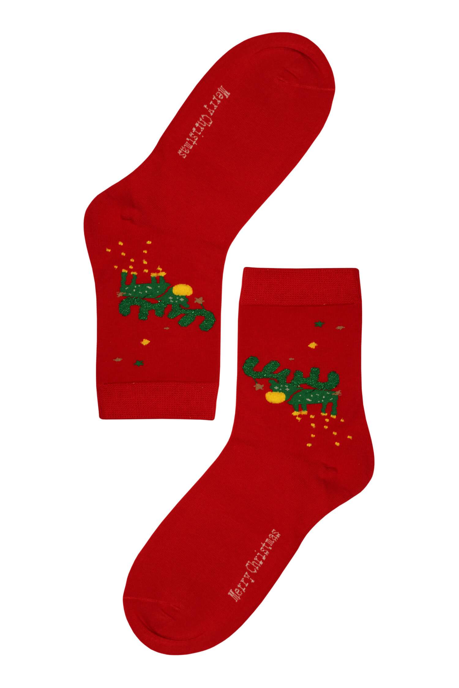 Vánoční dámské ponožky Zelený sob 35-38 červená