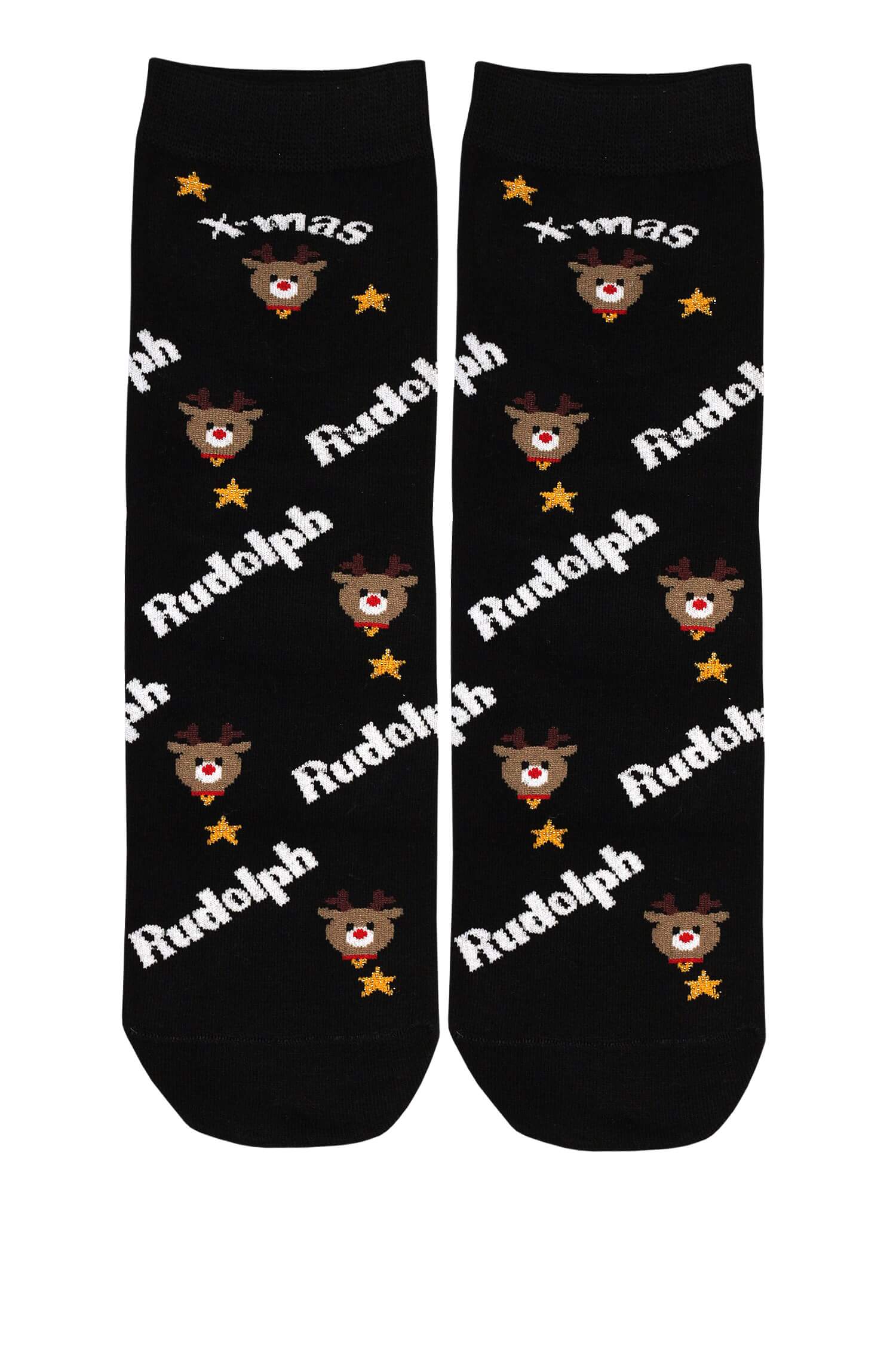 Vánoční ponožky s veselým Rudolphem 35-38 černá