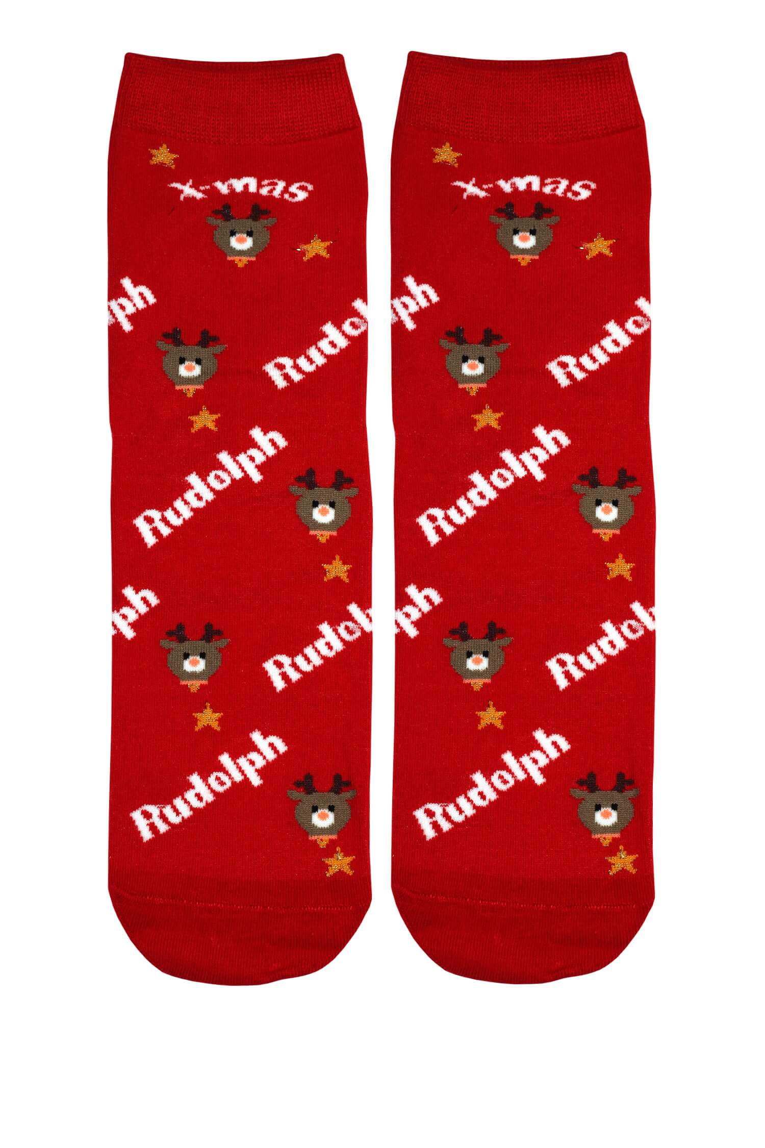 Vánoční ponožky s veselým Rudolphem 35-38 červená