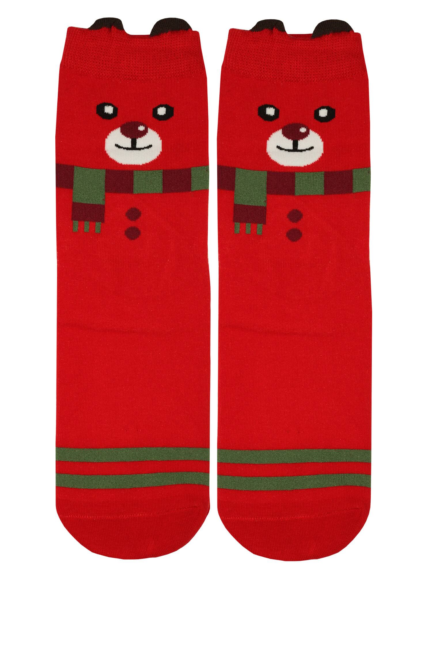 Vánoční medvídek - veselé dámské ponožky 38-41 červená