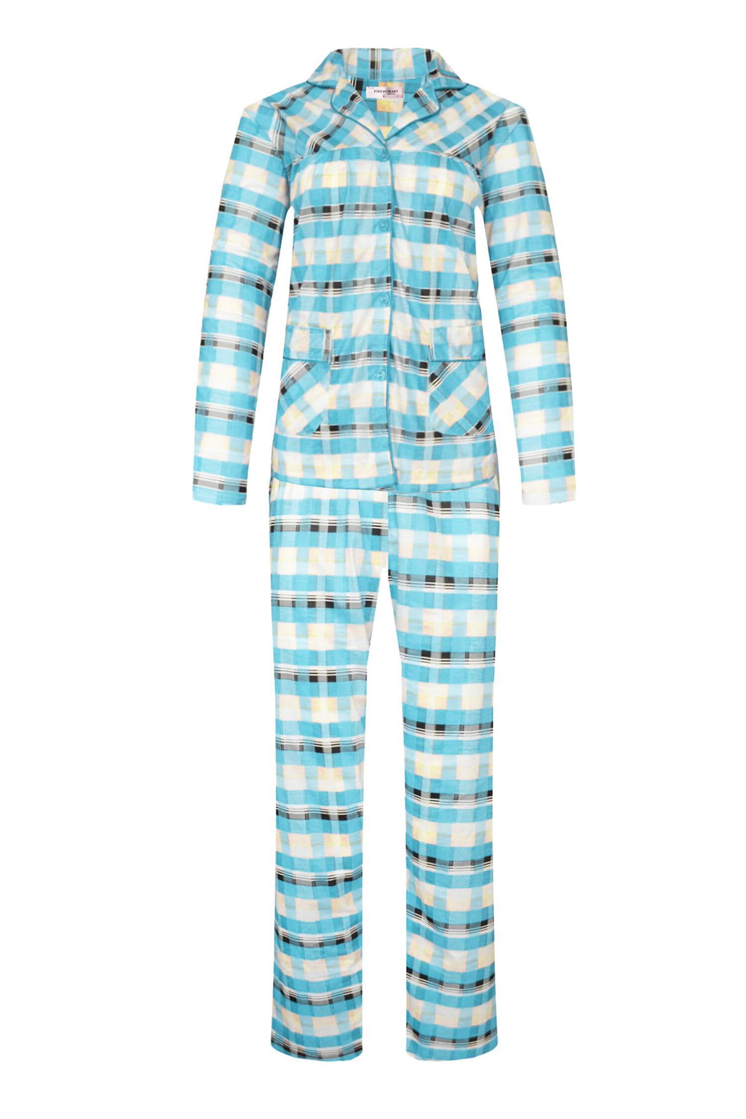 Odeta dámské kostkované pyžamo dlouhé 2271 3XL světle modrá