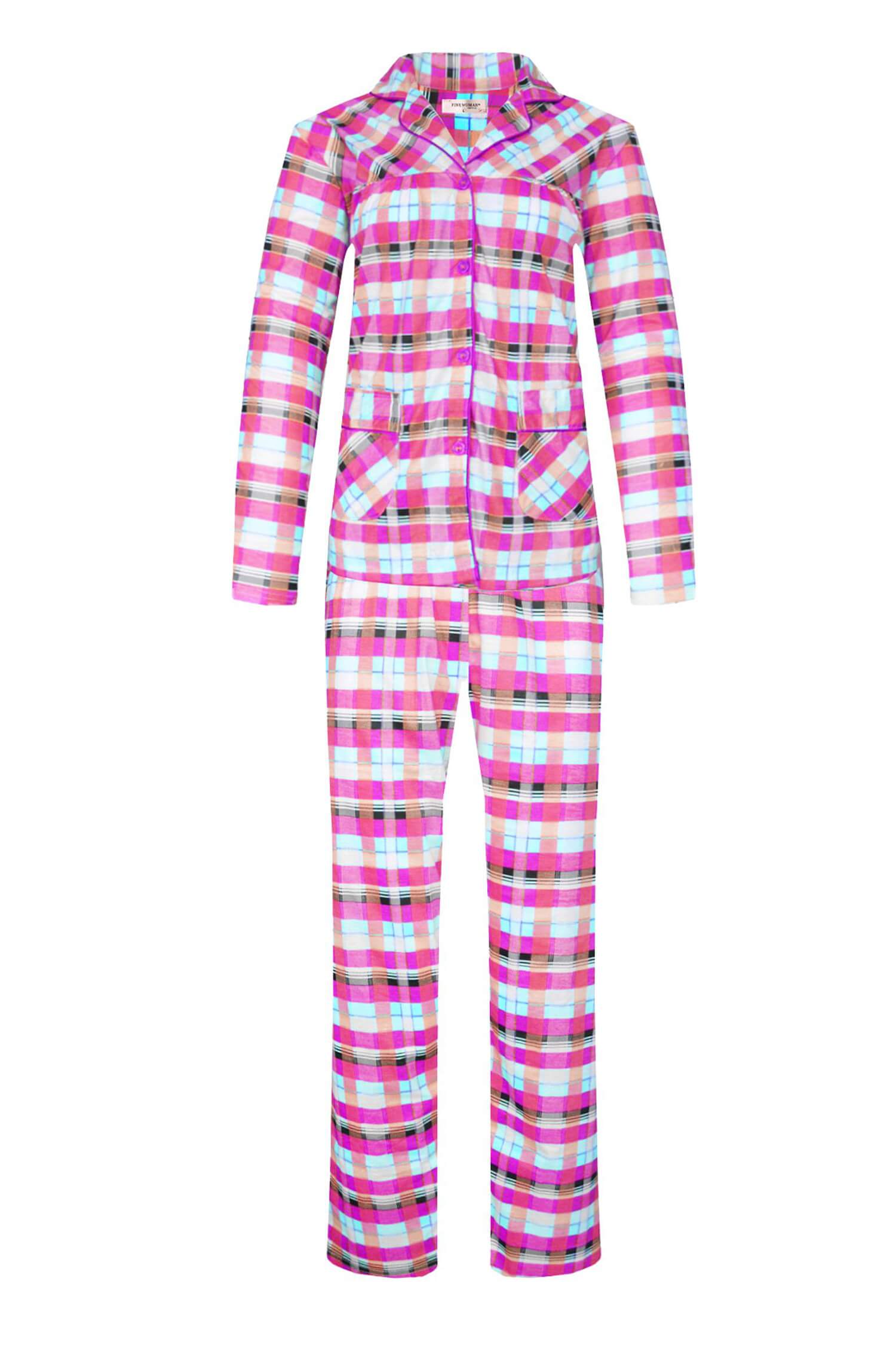 Odeta dámské kostkované pyžamo dlouhé 2271 3XL růžová