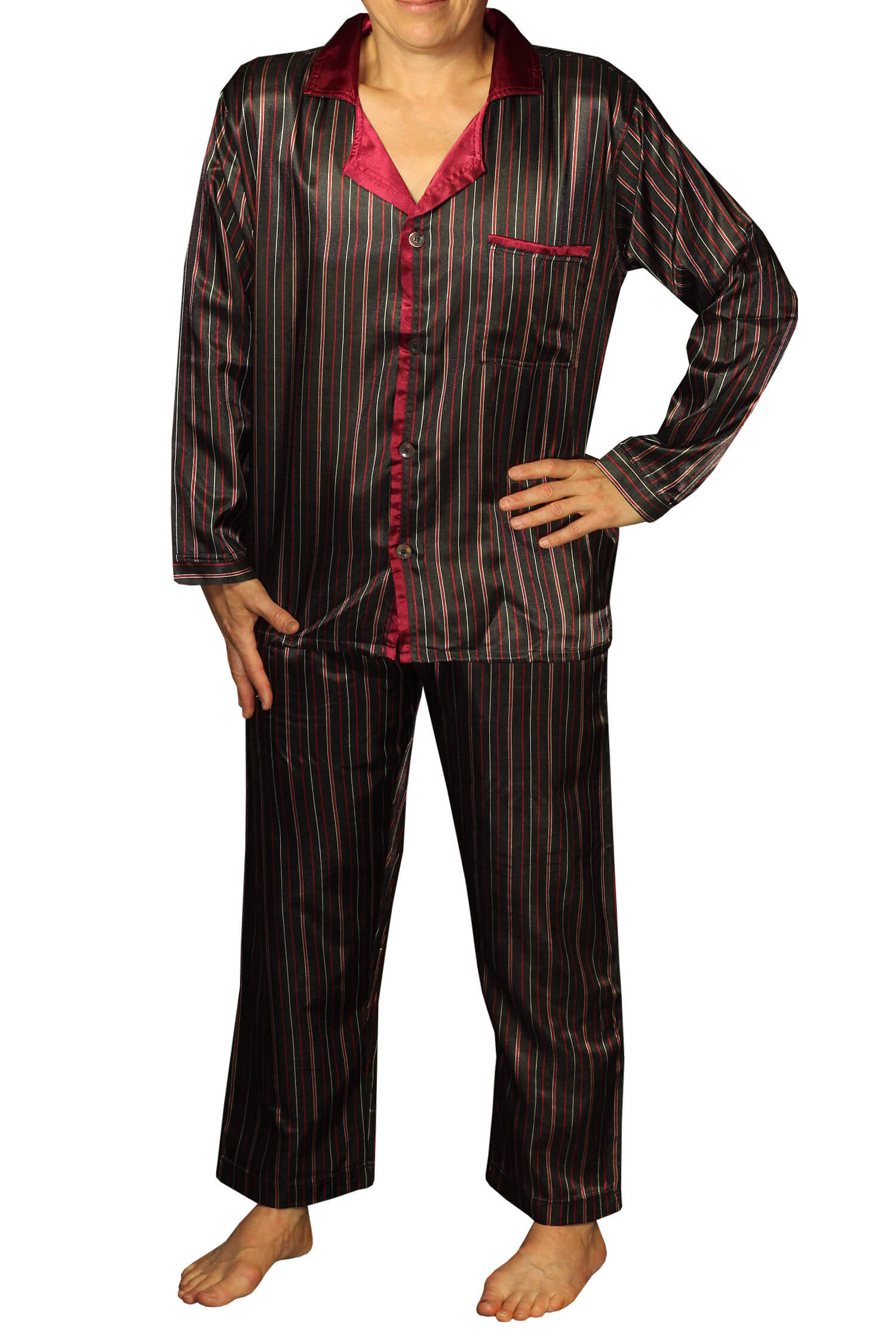 Zapata Satin pánské pyžamo proužky K150814 XL vínová