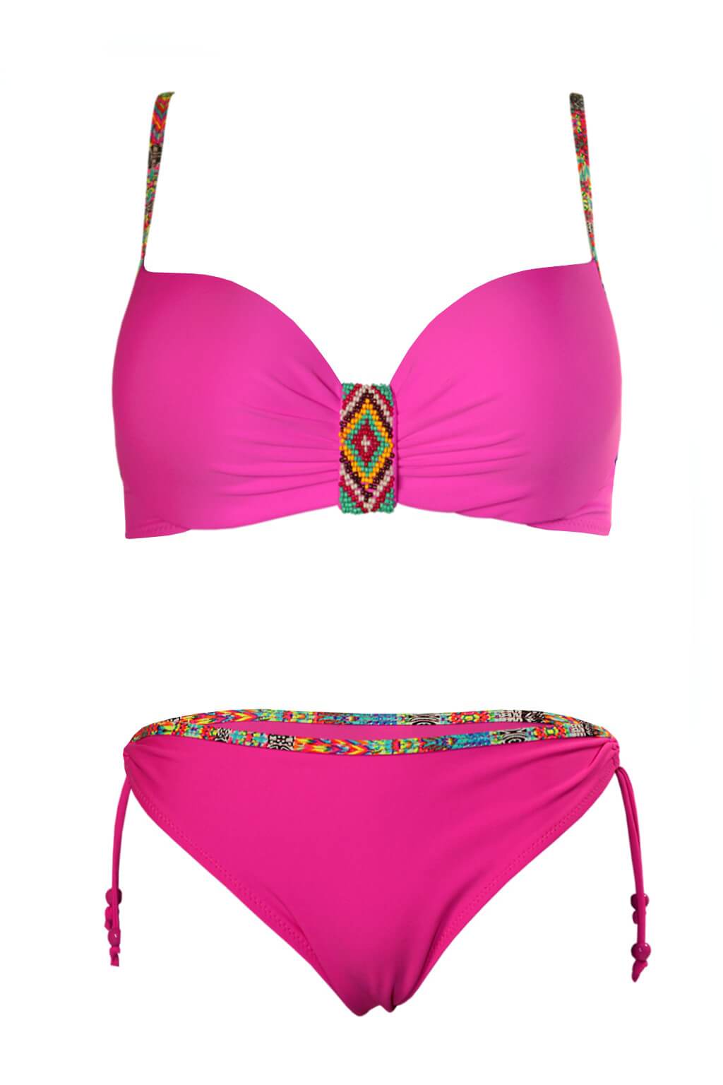 Donna - zářivé plavky s korálky S945 zářivě růžová XL