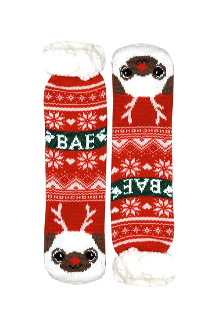 Christmas dog vysoké ponožky s kožíškem dětské CW232 červená velikost: 31-34