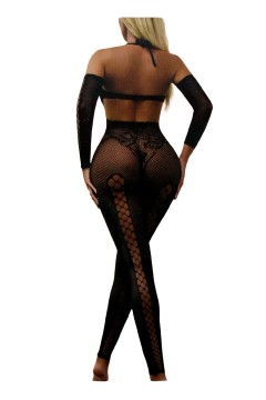 Síťovaný sexy overal s otvorem mezi nohama
