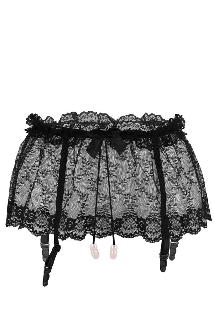 Pearls black erotická tanga s podvazky 9942