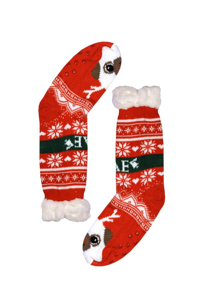 Christmas dog vysoké ponožky s kožíškem dětské CW232 červená 31-34