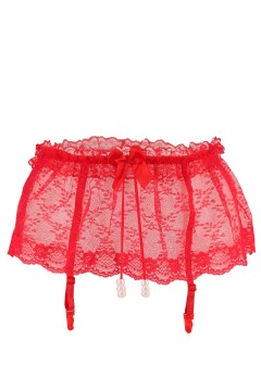 Pearls hot red erotická tanga s podvazky 9942 červená L
