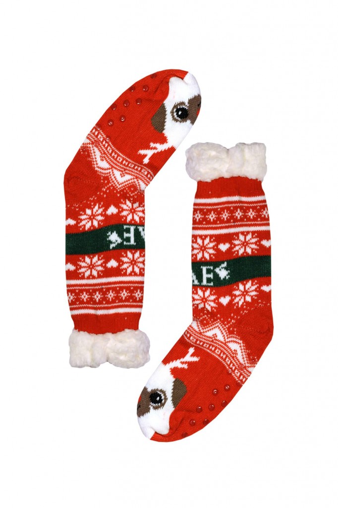Christmas dog vysoké ponožky s kožíškem dětské CW232 červená 31-34