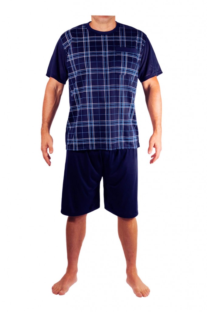 Břéťa pánské pyžamo krátké kostkované tmavě modrá 3XL