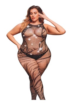 Erotický síťovaný overal s kamínky 86002
