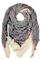 Bavlněný maxi šátek se vzorem a třásněmi Eli tmavě modrá