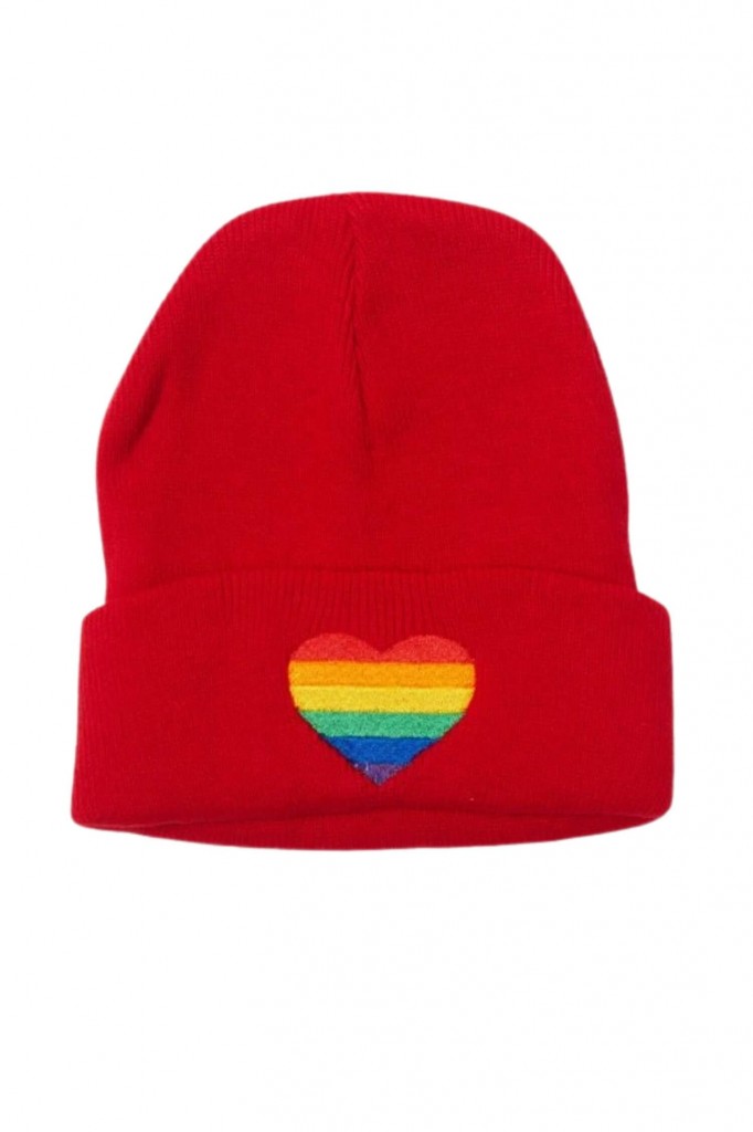 Zimní čepice s duhovým srdíčkem