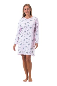 Bavlněná dámské noční košile - dlouhý rukáv - Srdíčko 6802