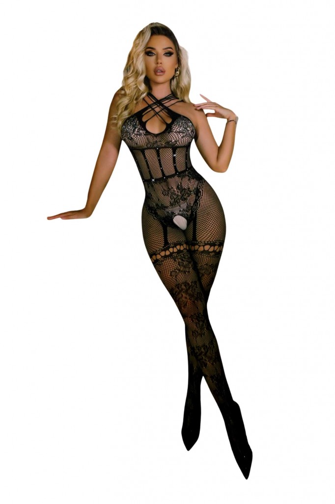 Erotický dámský síťovaný overal bez rukávů SG0106