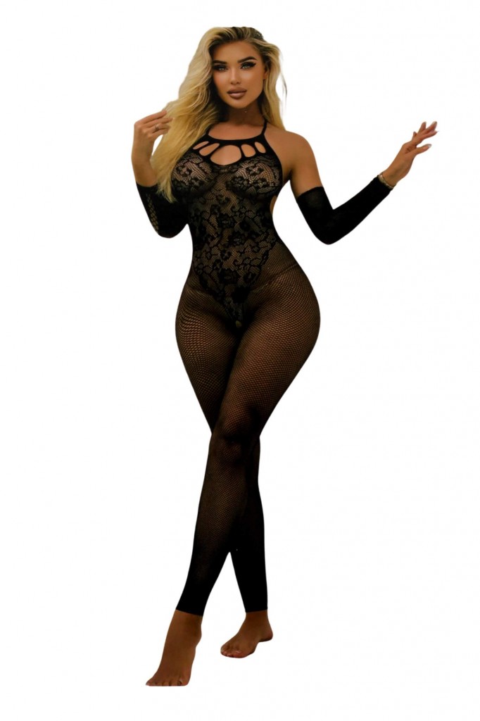 Síťovaný sexy overal s otvorem mezi nohama