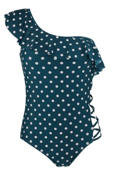 Lapiza Black pin-up styl jednodílné plavky s puntíky AB164 petrolejová M