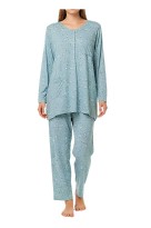 Dámské bavlněné pyžamo s kapsou – dlouhý kabátek Linda - 2315 světle modrá 3XL
