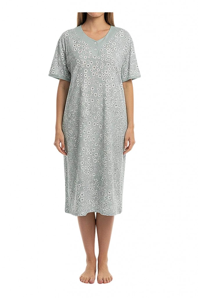 Bavlněná noční košile nad kolena Bára 6560 světle šedá 3XL