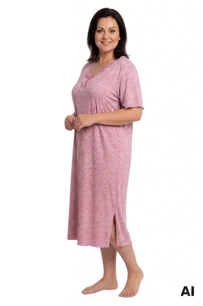 Angela Plus Size dámská noční košilka luxusní 6343 růžová 5XL