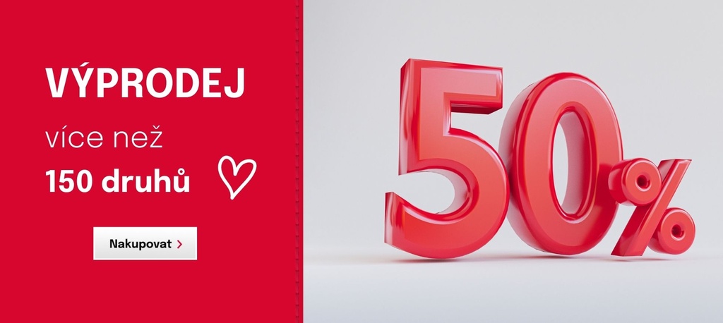 Výprodej, vše za polovinu, sleva 50 % na více než 100 produktů